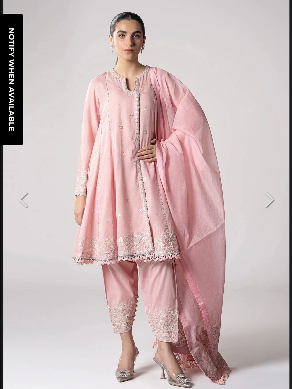 Elegant Pink Long Sleeve Embroidered Women's Dress Set